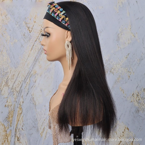 Factory Supplier Wholesale Brazilian Headband Wig for Black Women Natural Straight Human hair wigs 2021 New Fashion Wig Glueless